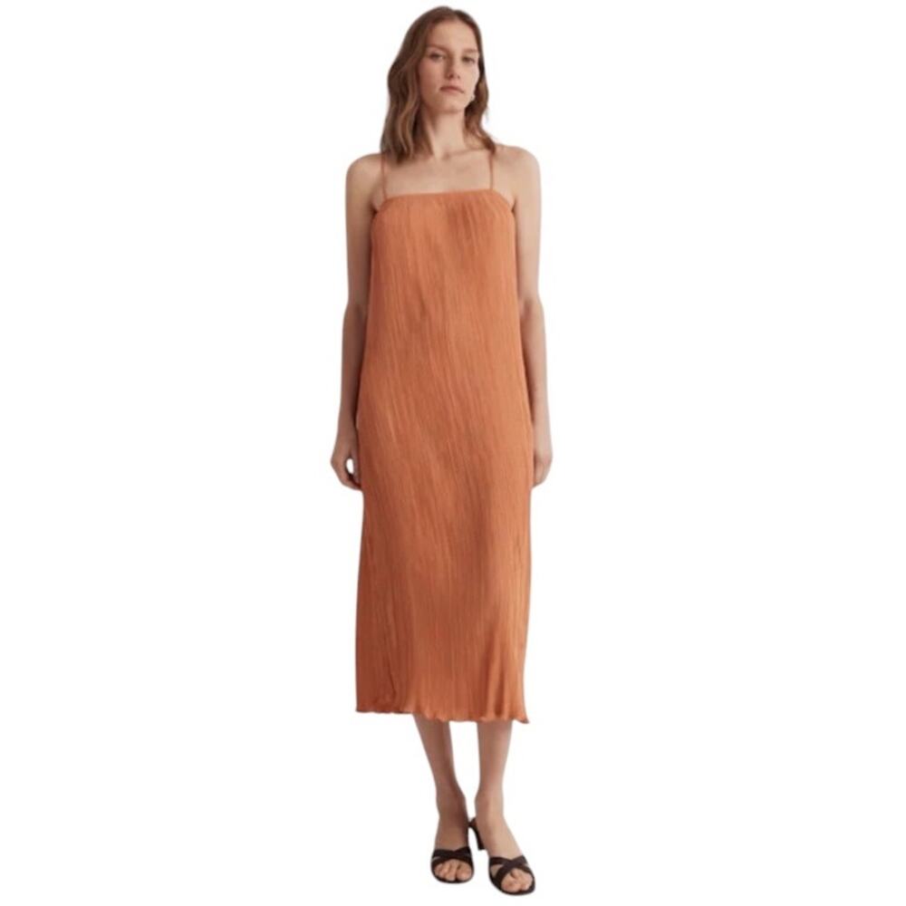 Madewell Sleeveless Goldie Midi Dress in Orange Sunset Haze Plisse Size 0